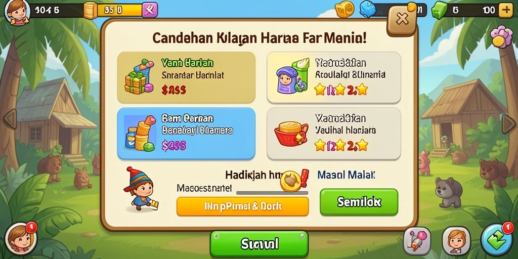 Tampilan dunia yang fantastis dan penuh warna.